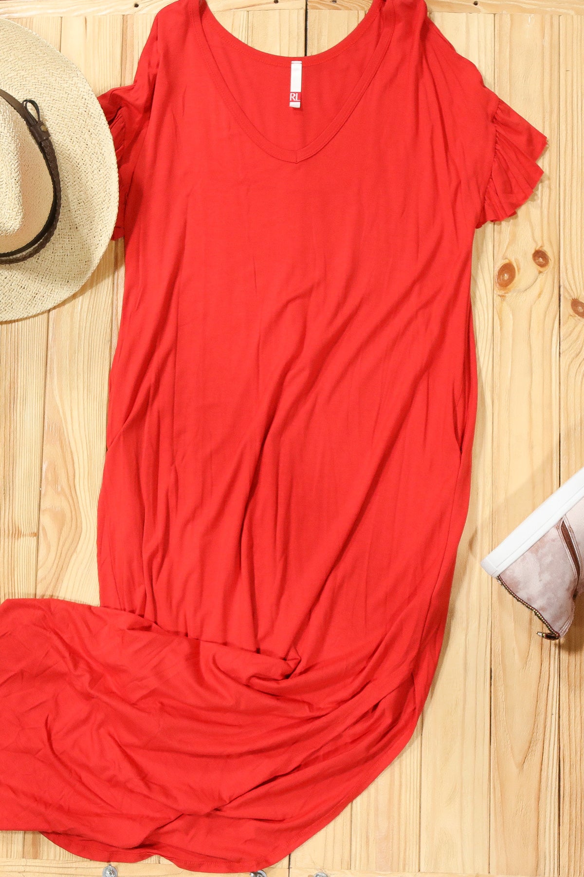 Red Ruffle Sleeve Maxi Dress (3-3-0)