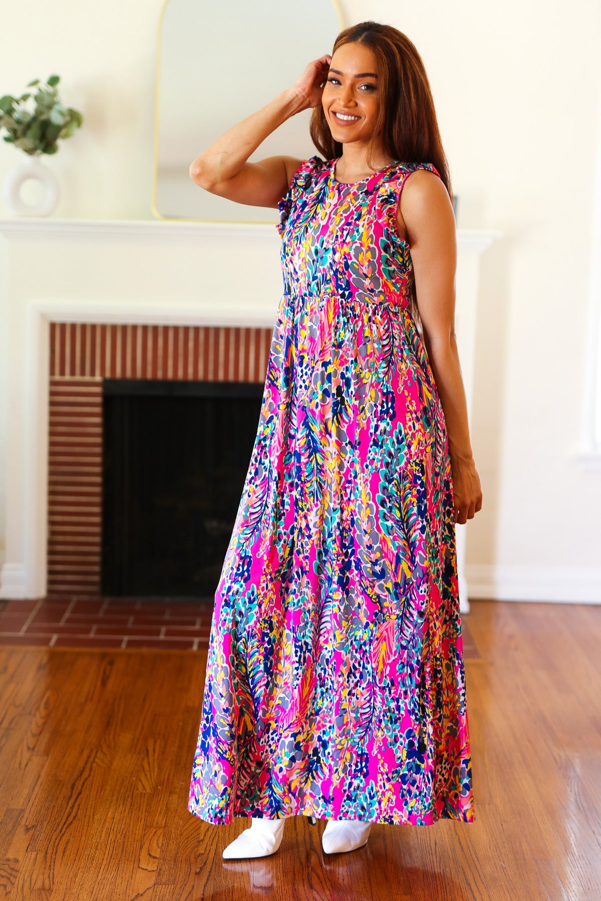 Floral Flutter Tiered Maxi Dress Blush