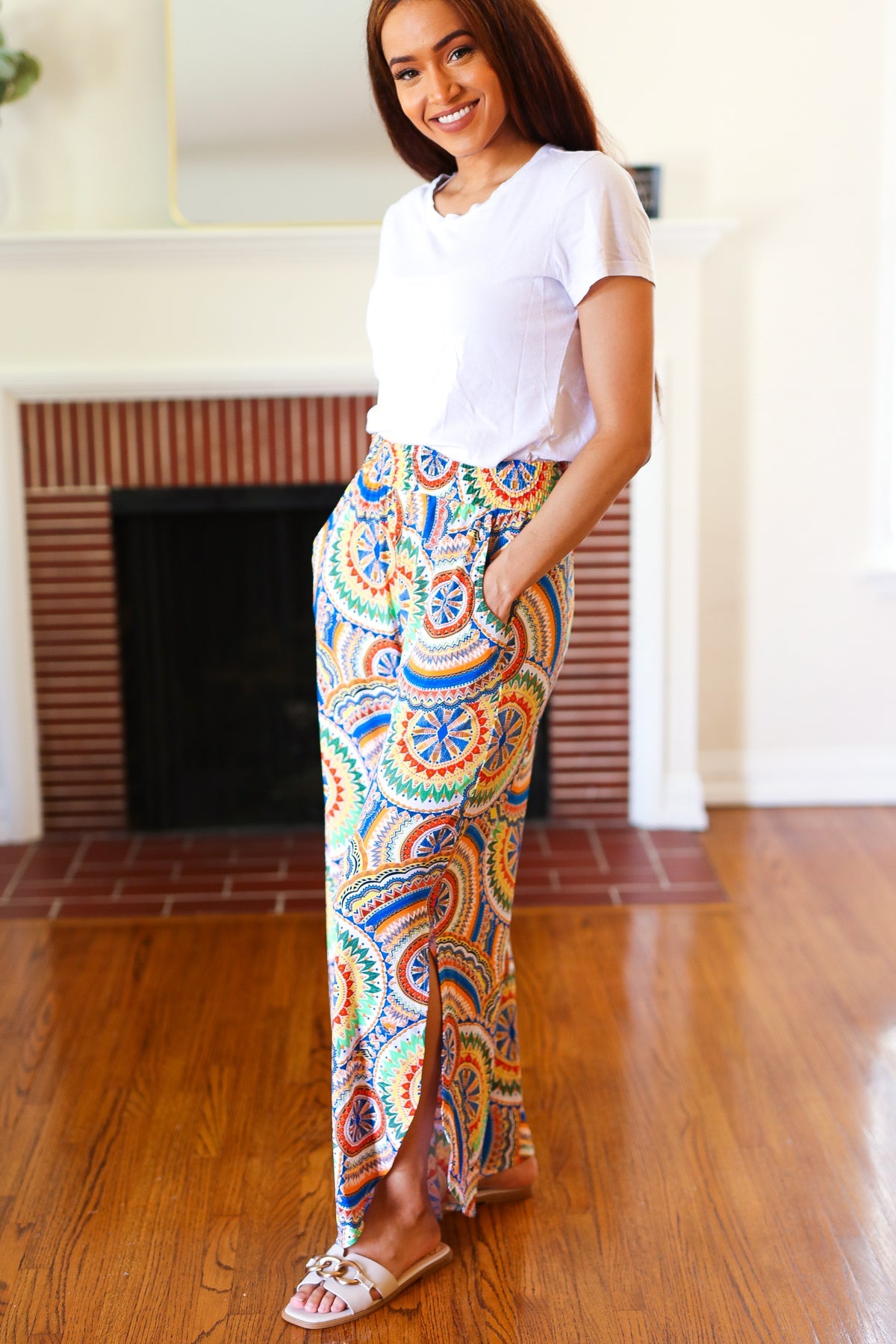 SMOCK ELASTIC WAIST MAXI PALAZZO Pants
