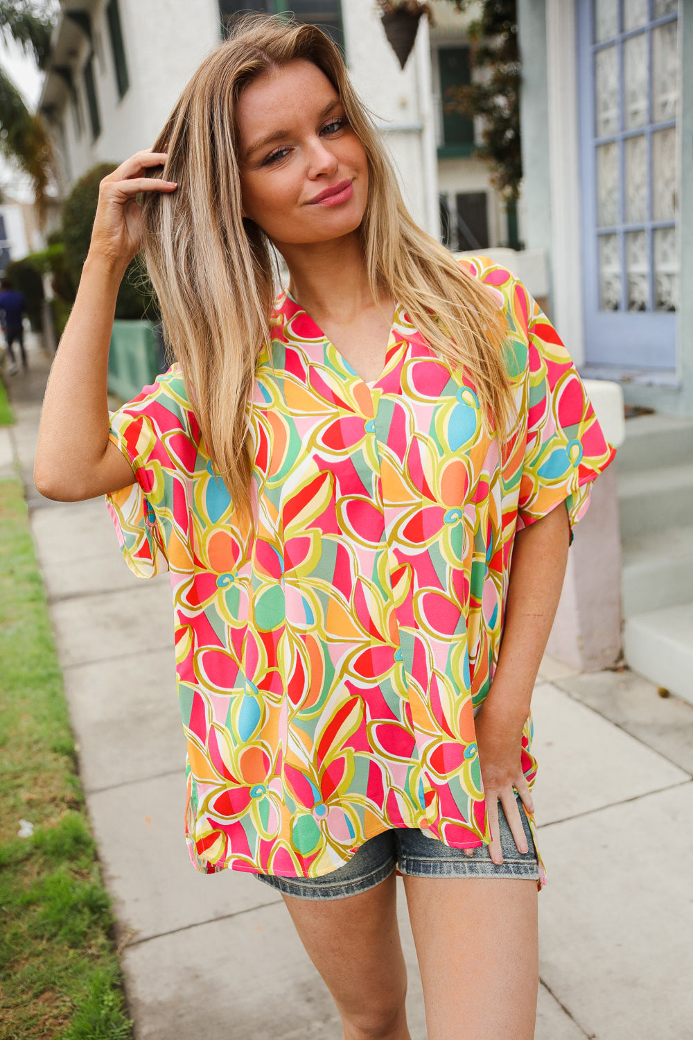 Multi Flower Print Top