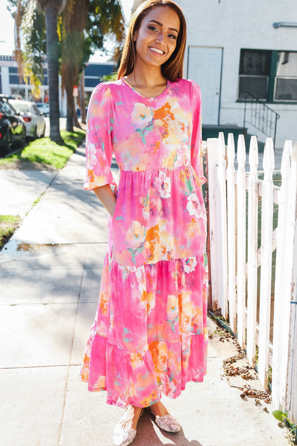 Vivid Layered Skirt Dress in  Pink Tones main image 0