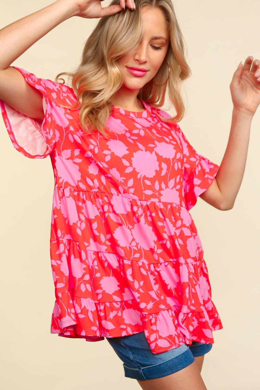 Babyhug Cotton Knit Full Sleeves Top With Floral & Text Print - Orange main image 0
