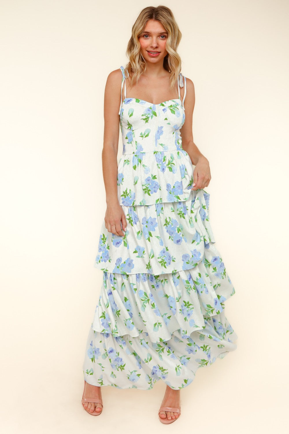 Floral Print Tie Strap Bodycon Maxi Dress main image 0