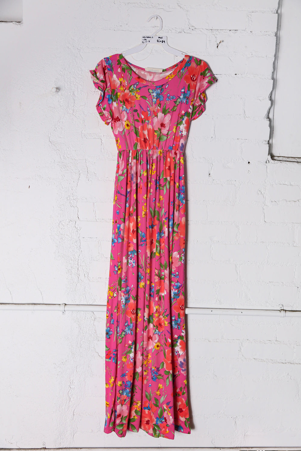 Fuchsia - Magenta Cotton Tiered Maxi Dress with Ruffle Detail