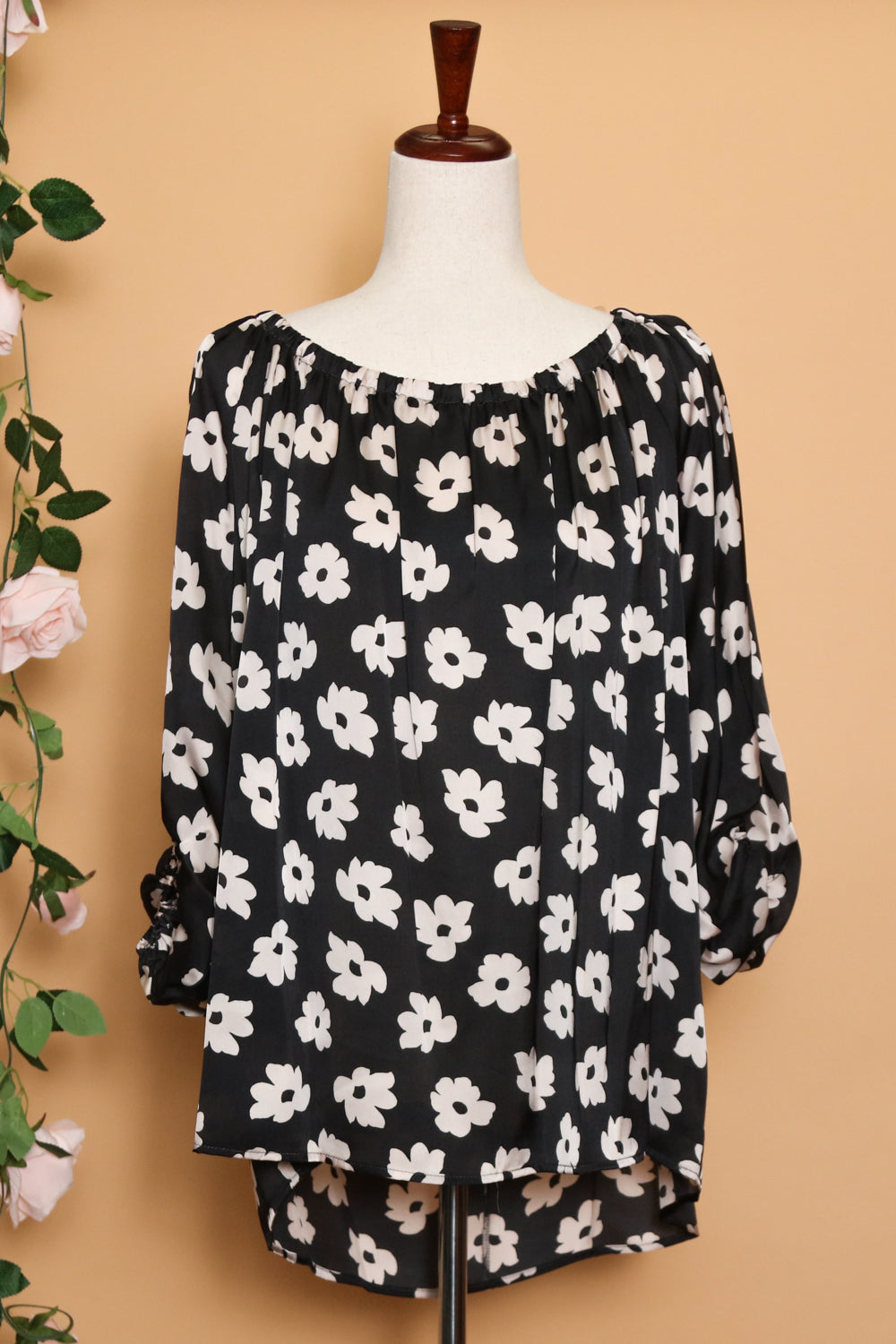 Oversized Semi-Sheer Embroidered Floral Blouse