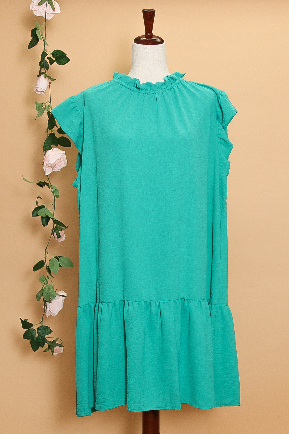 Pink Green Multi Sleeveless Ruffled Rayon Dress