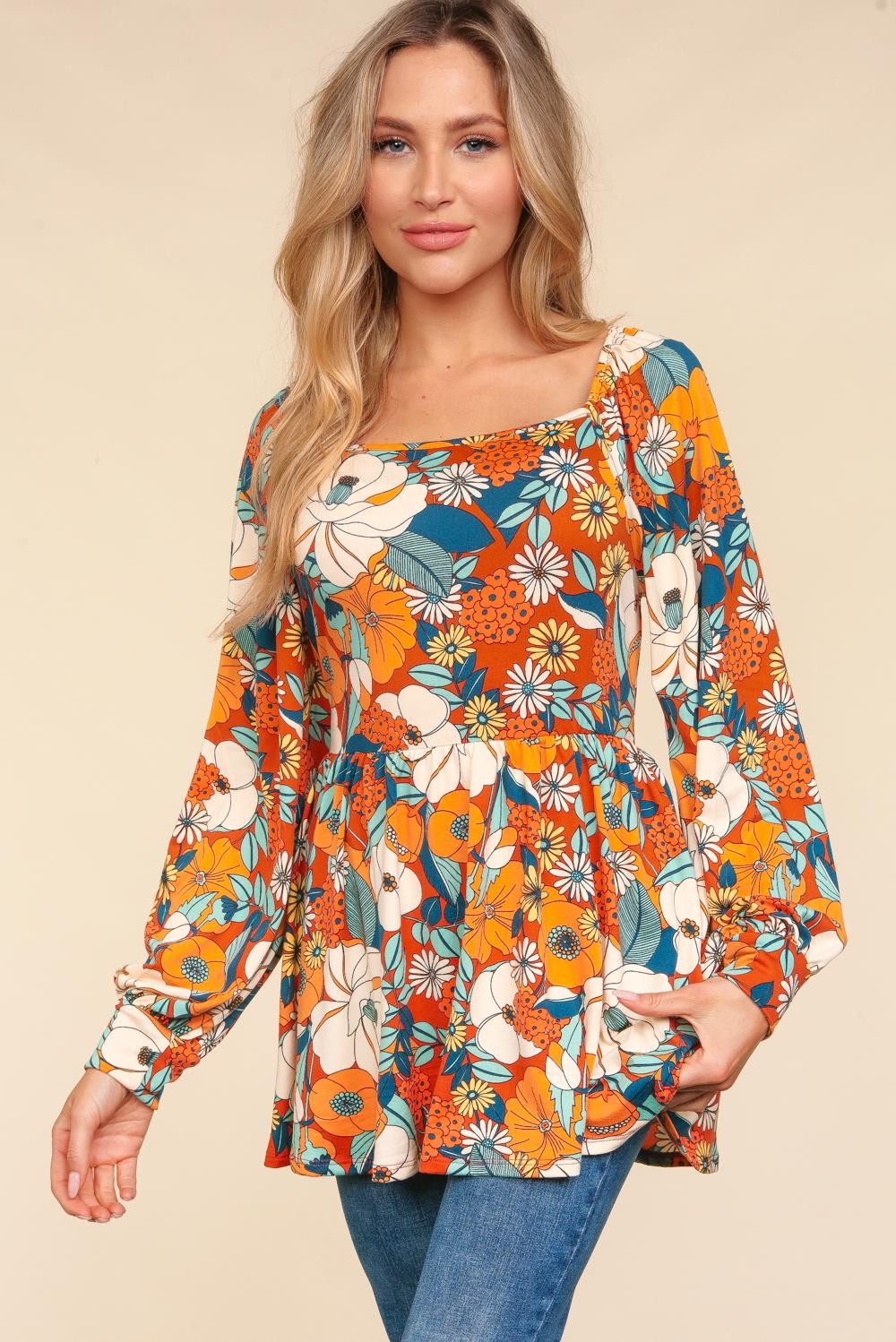 Babyhug Cotton Knit Frill Sleeves Top With Floral Print - Red