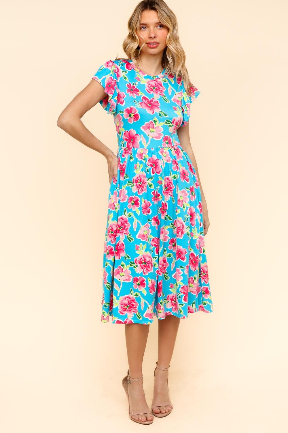 Full Size Printed Ruffle Cap Sleeve Babydoll Dress Plus Size main image 0