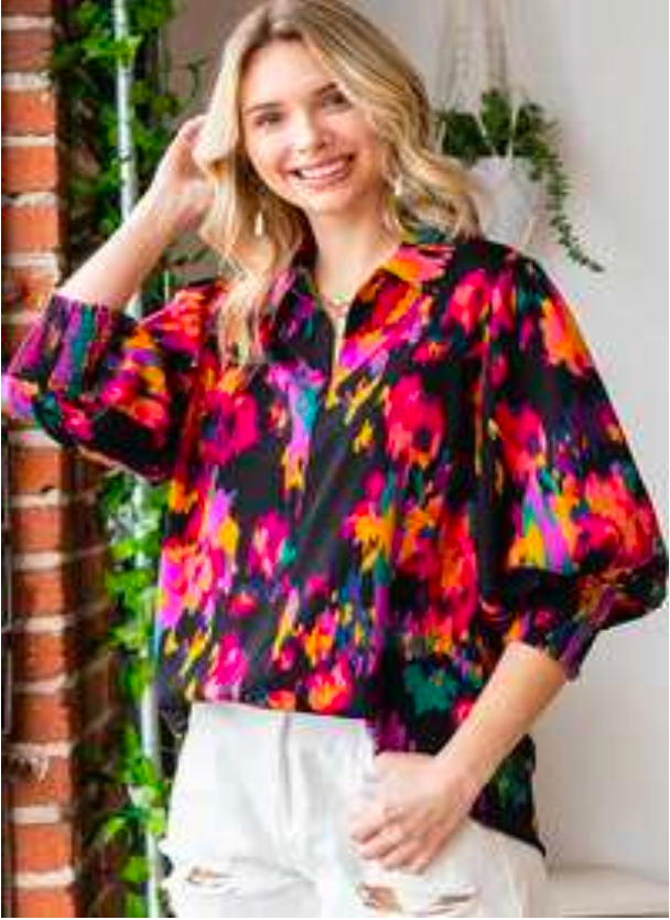 EYES ON PARADISE FLORAL WOVEN TOP