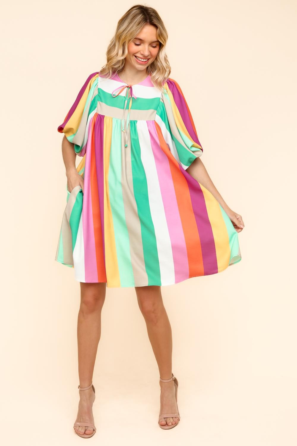 Culture Code Full Size Short Sleeve Babydoll Texture Dress with Pockets main image 1