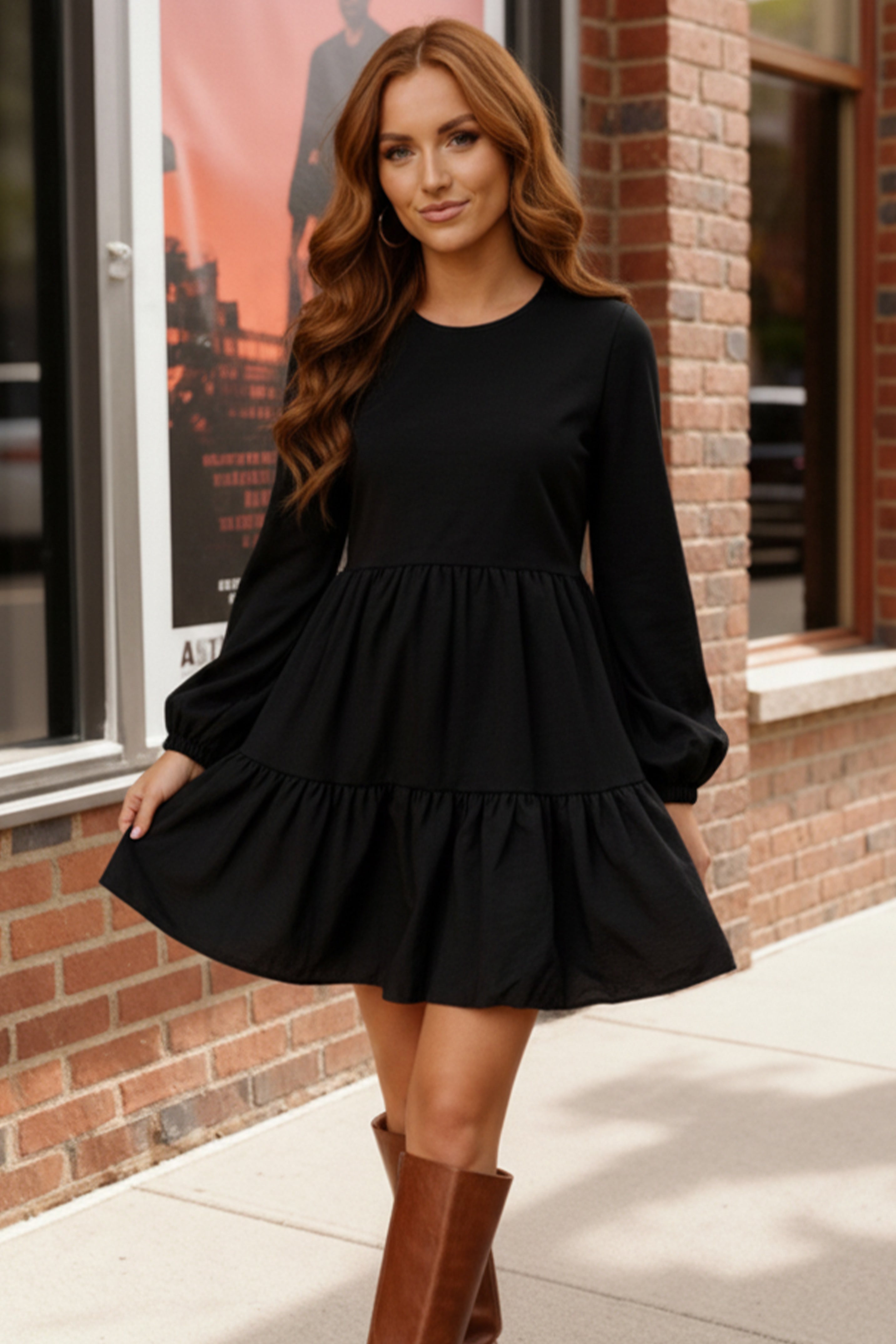 Black Lined Woven Tiered Dress