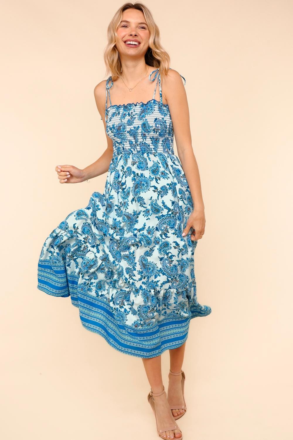 Blue Tube Top W/Shoulder Strap Bow Maxi Dress