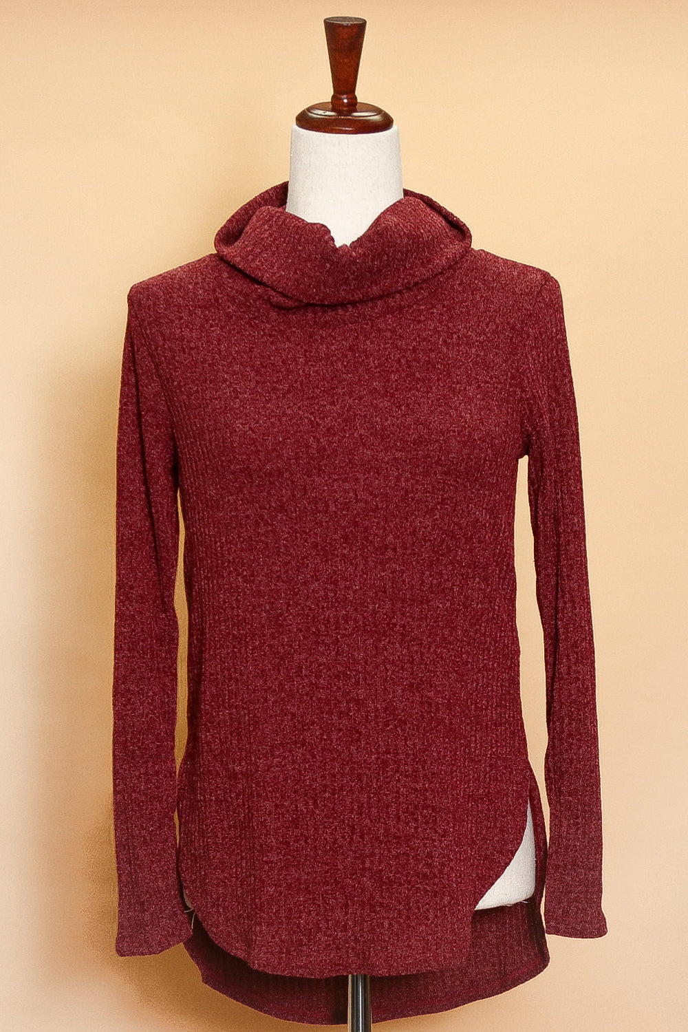 Burgundy Ribbed Cowl Sweater