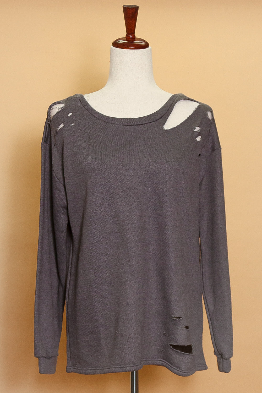 Cement French Terry Distressed Sweater
