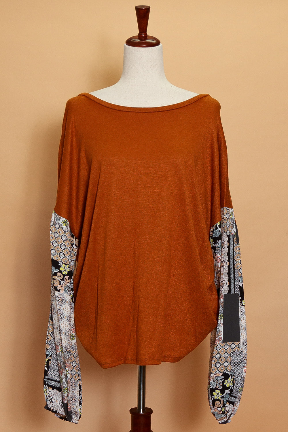 Plus Rust Patchwork Long Sleeve