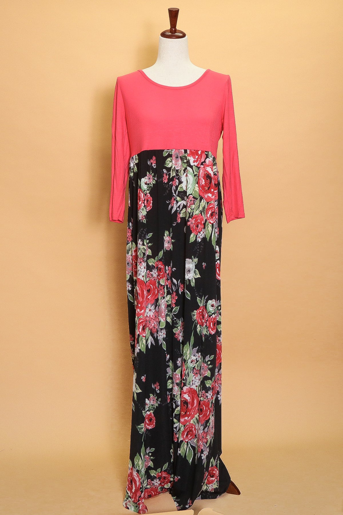 Plus Coral Floral Maxi Dress