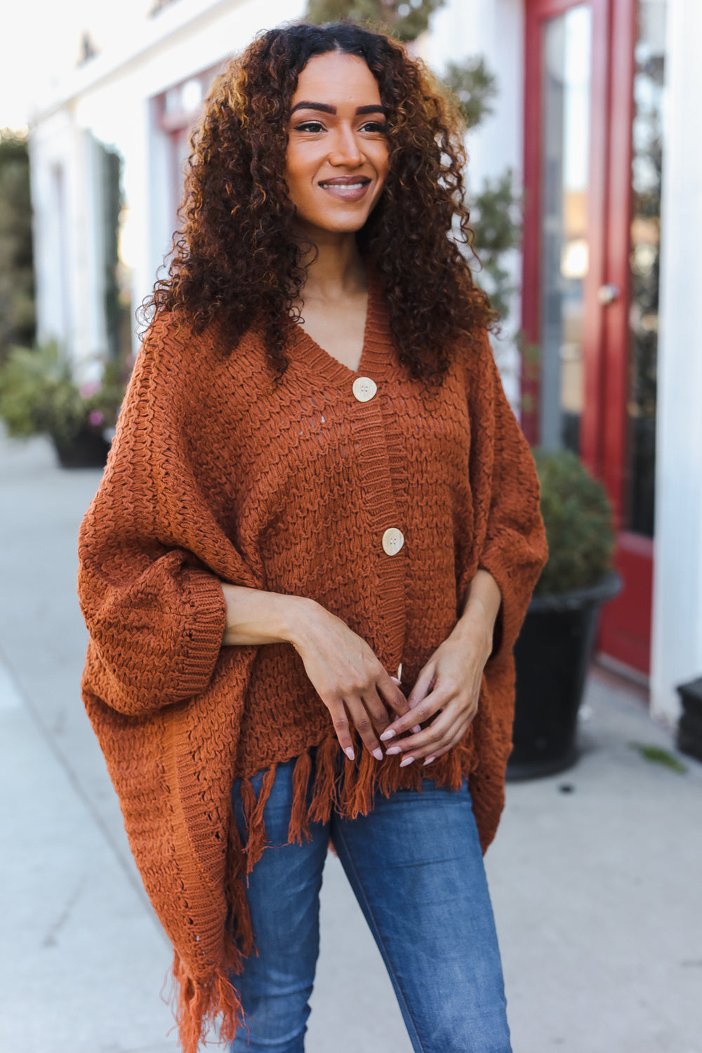 Plus Rust Poncho Style Thick Sweater