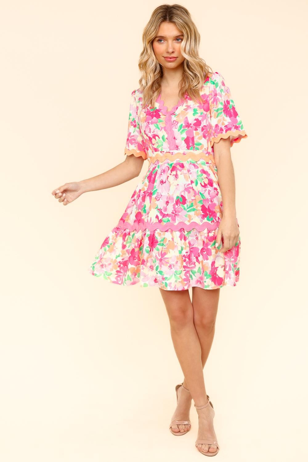 Plus Floral Print Babydoll Dress with Side Pockets