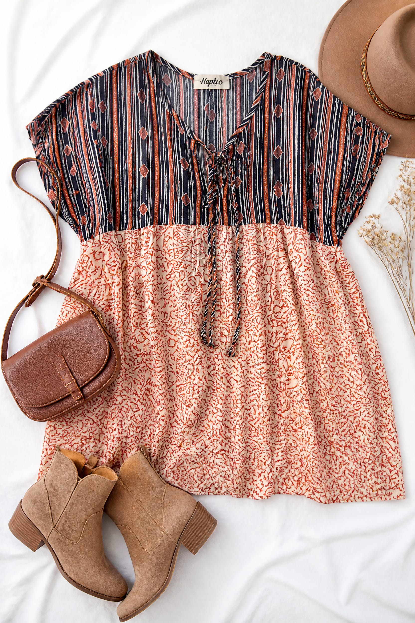 Mixed Print Boho Babydoll Top (All Smalls)