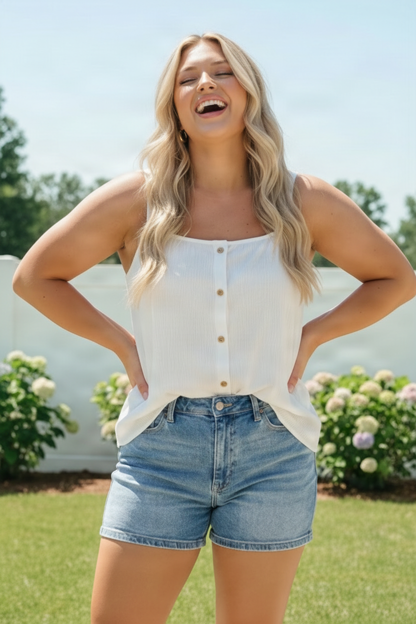 Plus Crinkle Texture Button Front Tank Top