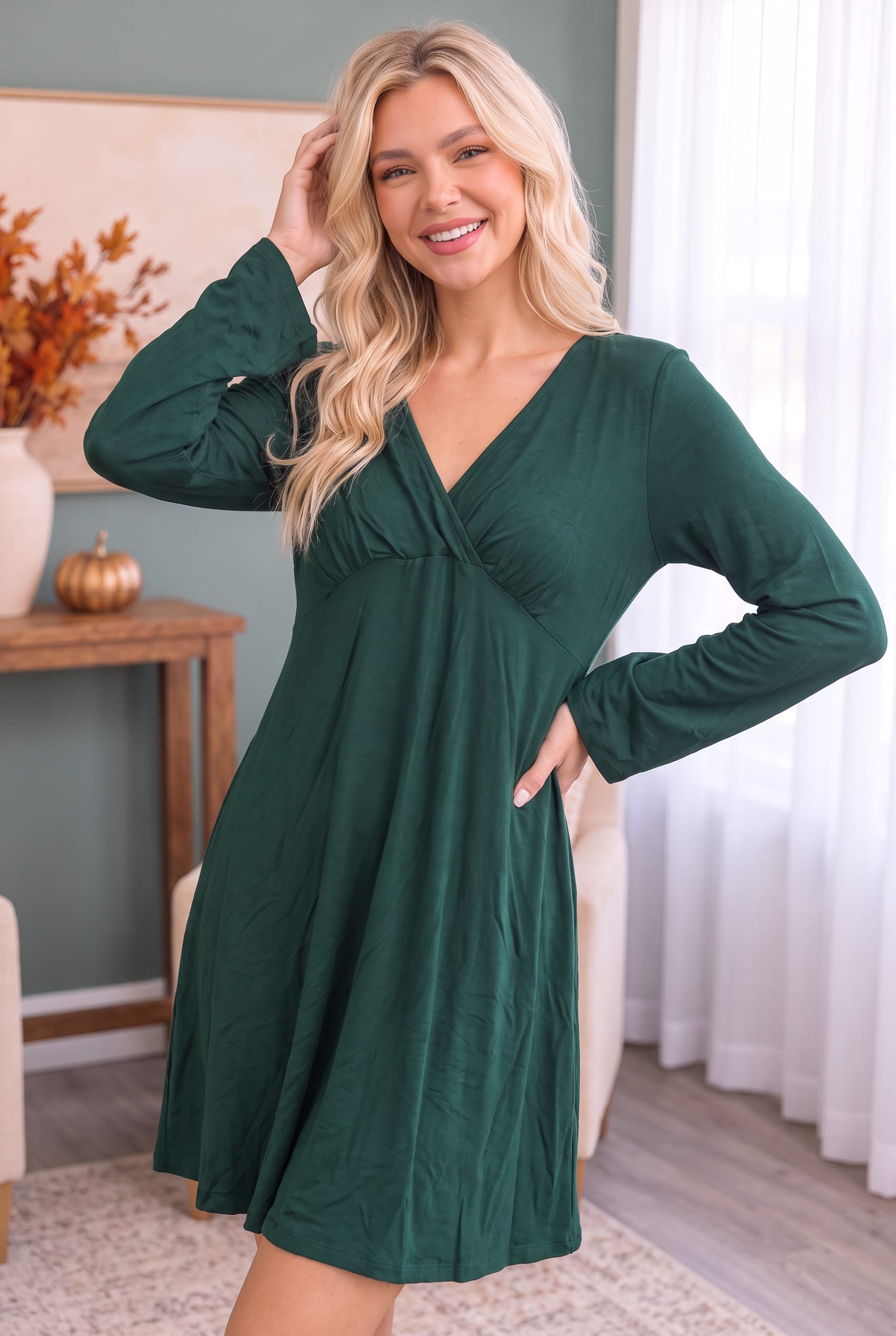 Hunter Green Surplice Dress