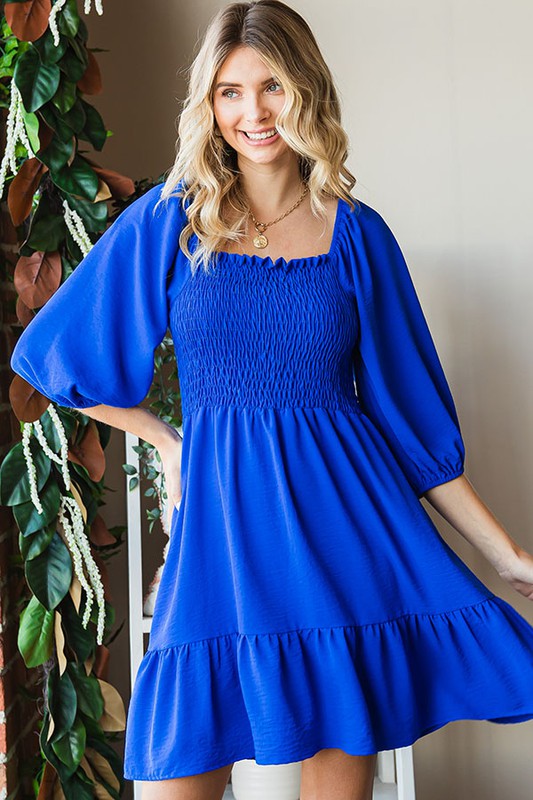 Royal Blue Babydoll Smocked Dress
