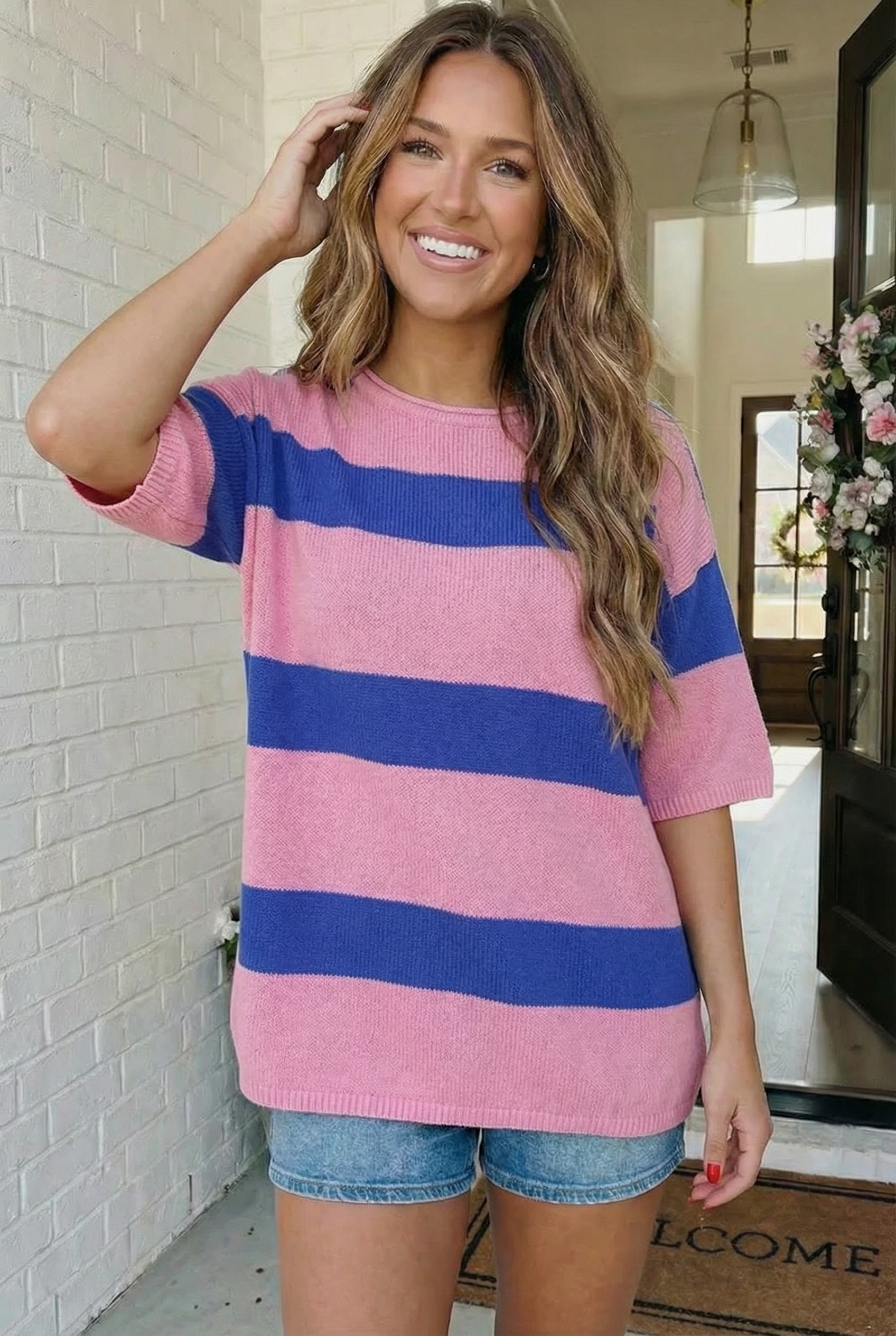 Skip the Line Pink and Blue Oversized Sweater Top (Open Pack)