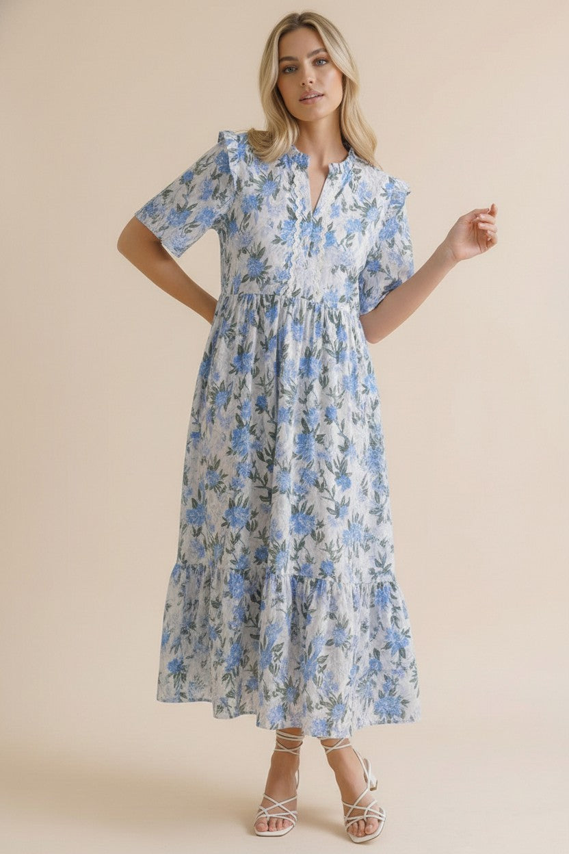Floral Ric Rac Babydoll Tiered Dress