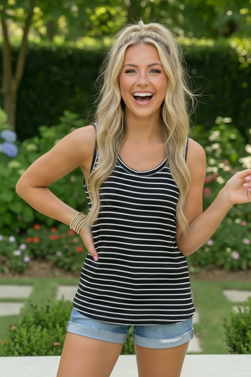 Black and White Stripe Sleeveless Tank Top