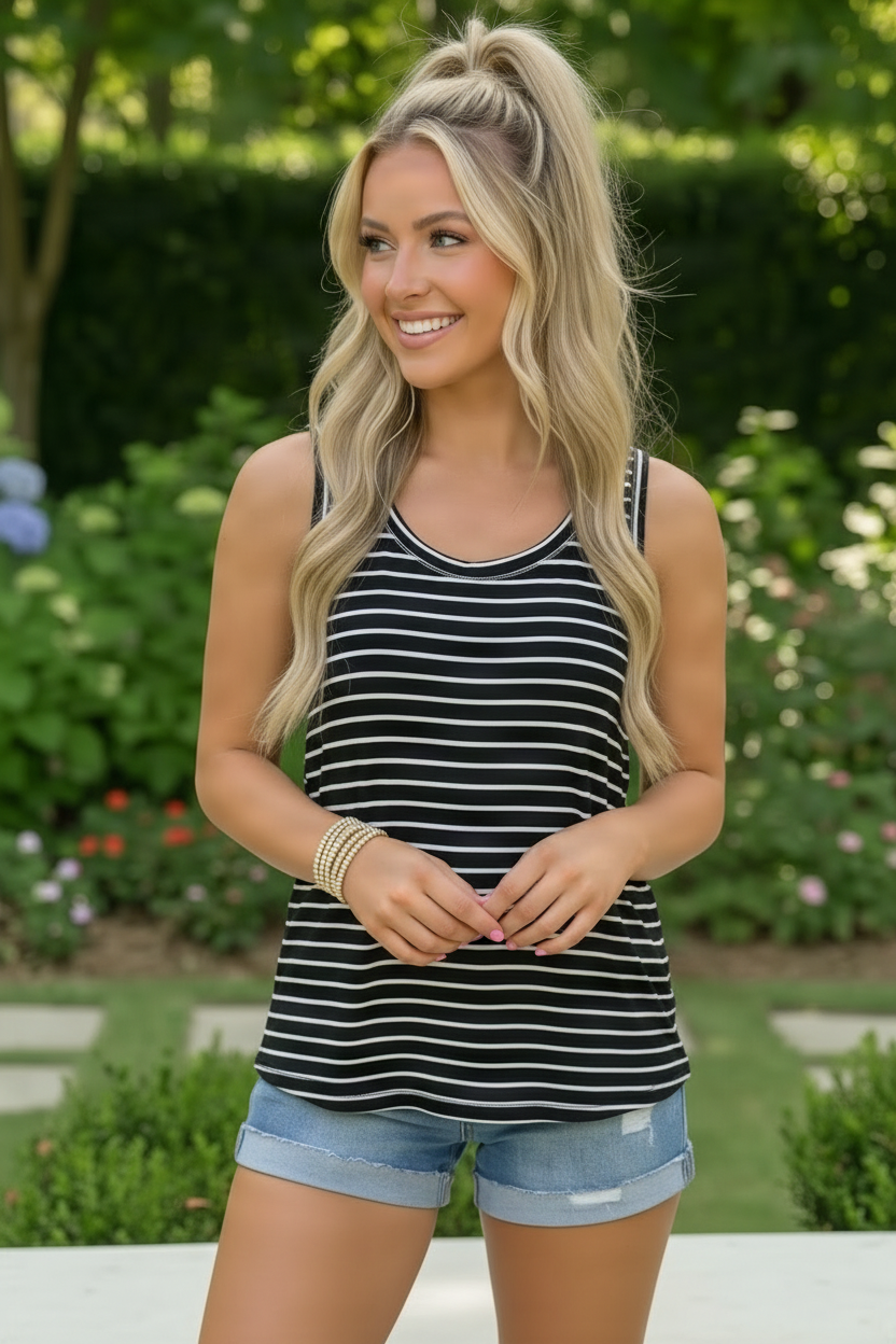 Black and White Stripe Sleeveless Tank Top