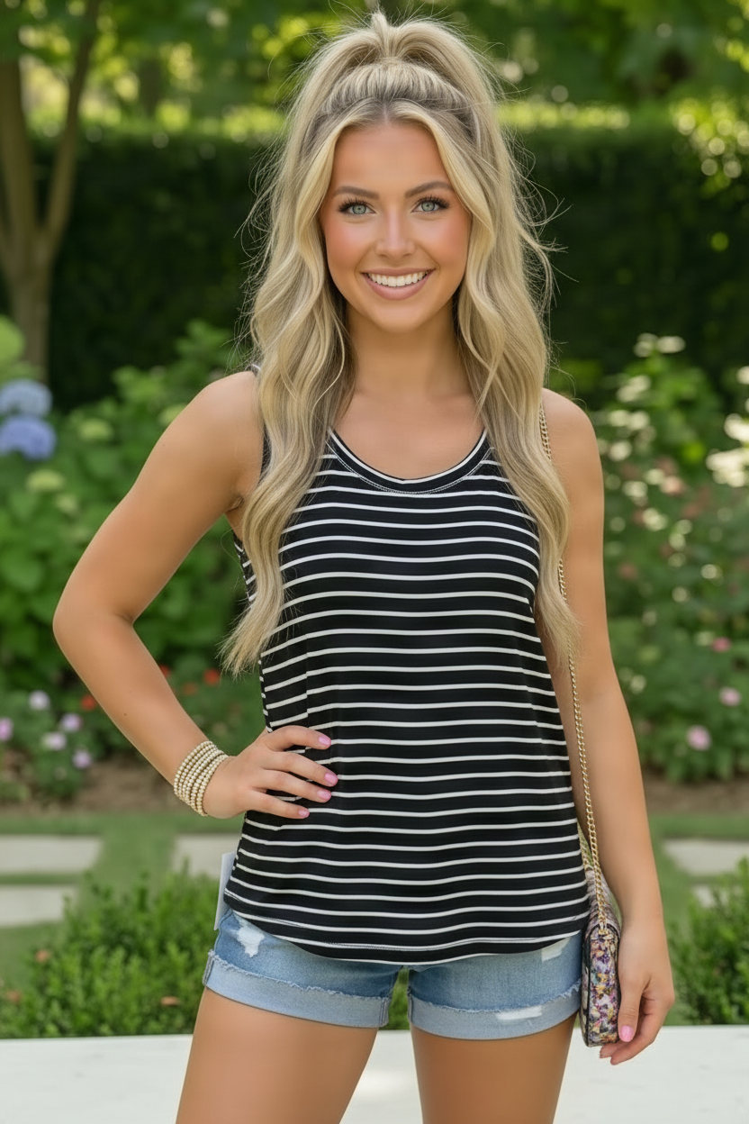 Black and White Stripe Sleeveless Tank Top
