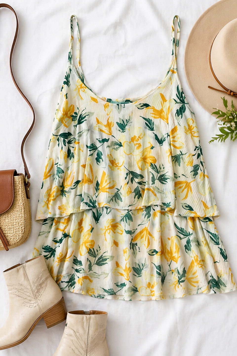 Floral Print Tiered Ruffle Cami Top