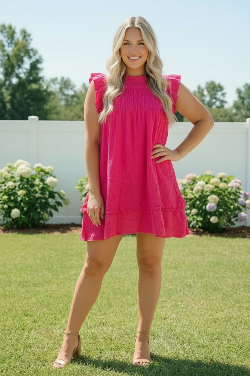 Plus Cotton Gauze Sleeveless Ruffle Hem Tunic Top