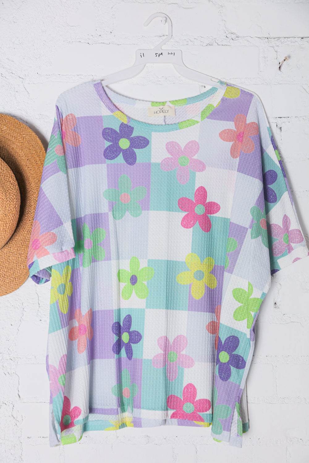 Textured Floral Check Top