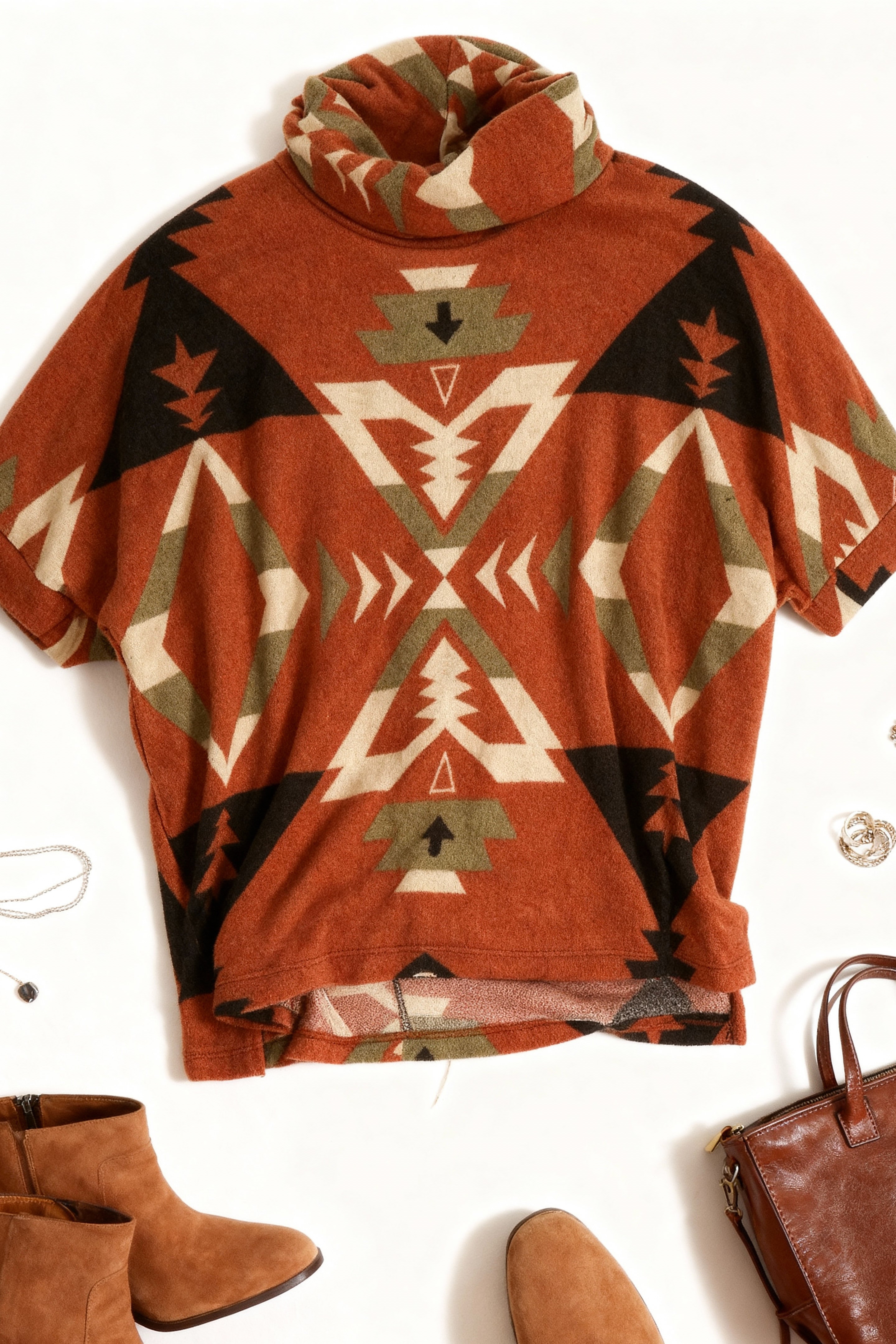 Plus Rust Hacci Tribal Sweater Top