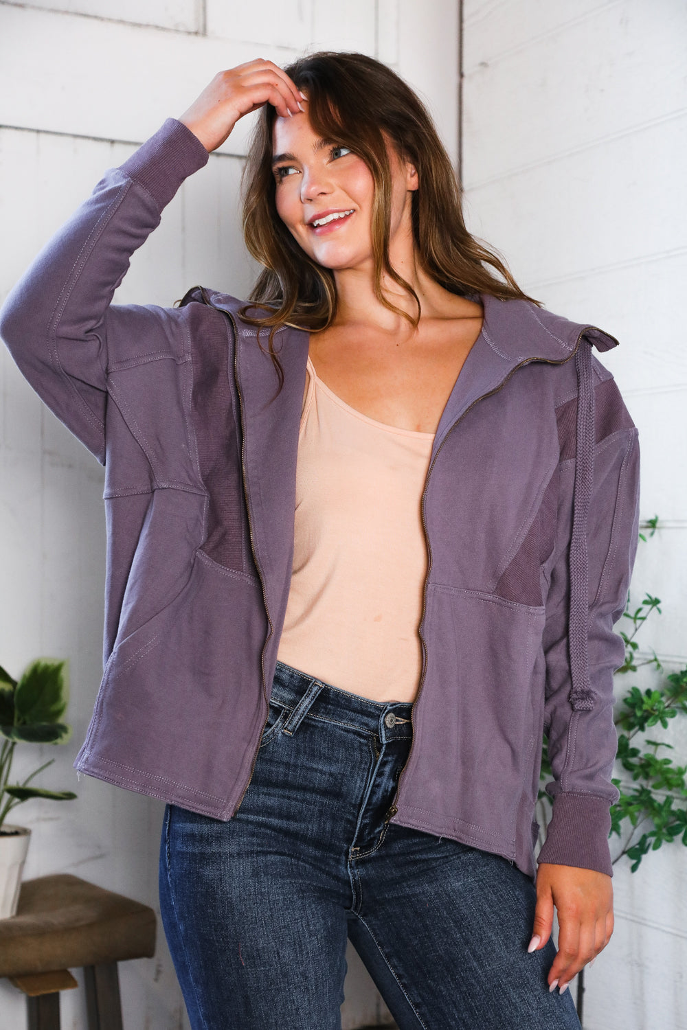 Dusty Velvet Long Sleeve Color Block Knit Button Down Shirt Jacket