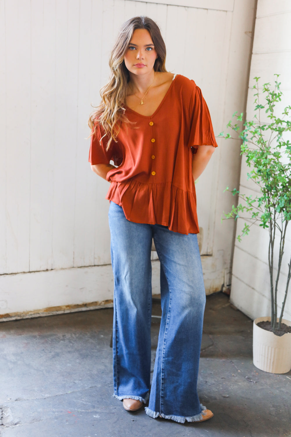 Plus Rust Button Top