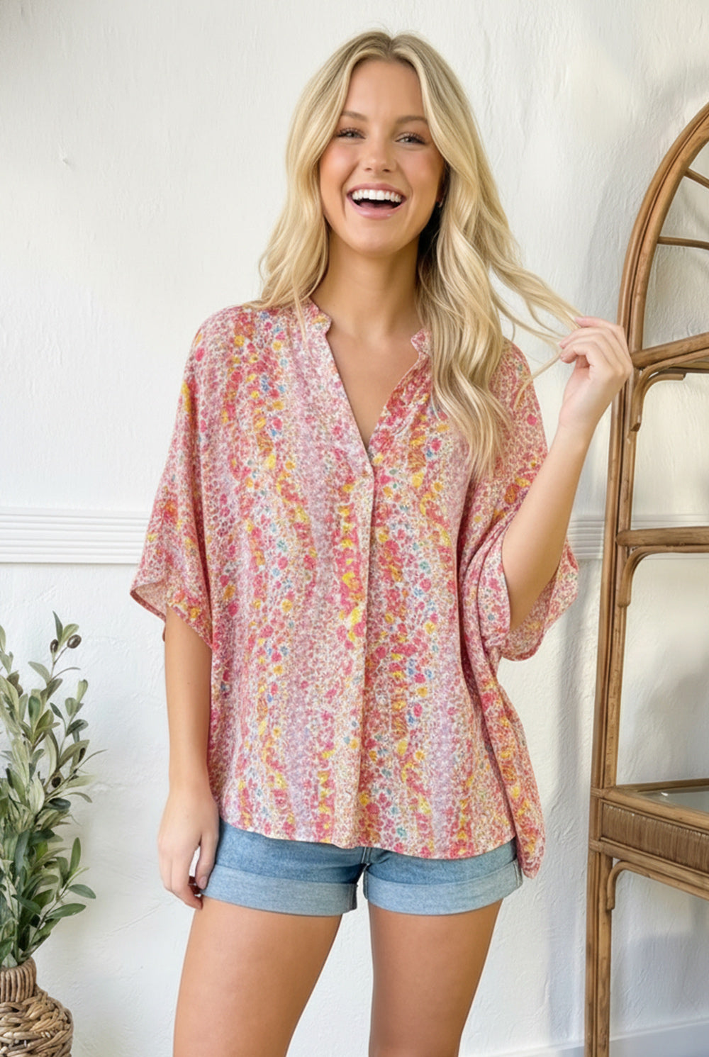 Multicolor Fall Blouses Multi Floral Design Blouse