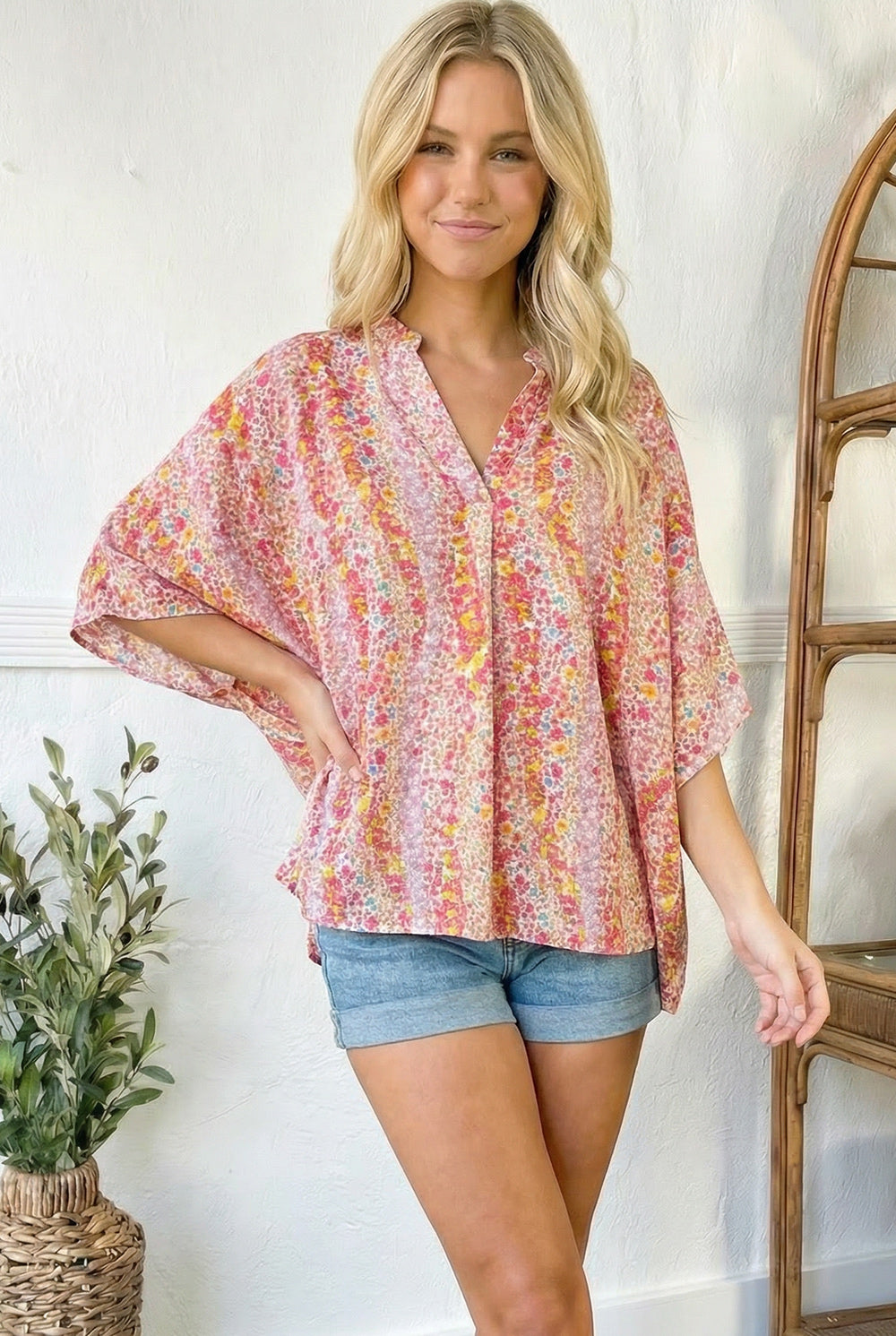 Multicolor Fall Blouses Multi Floral Design Blouse