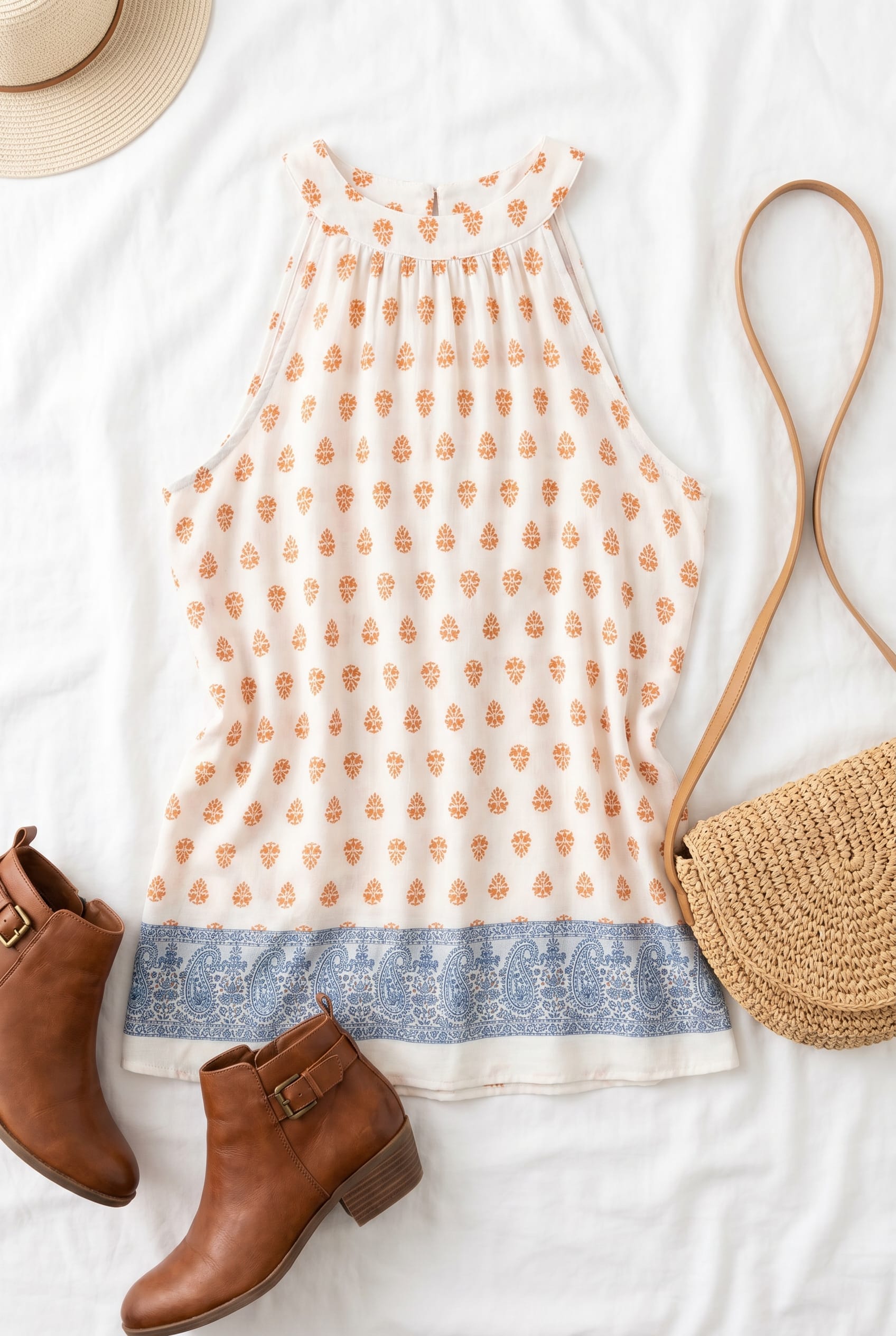 Plus Boho Floral Print Sleeveless Swing Top