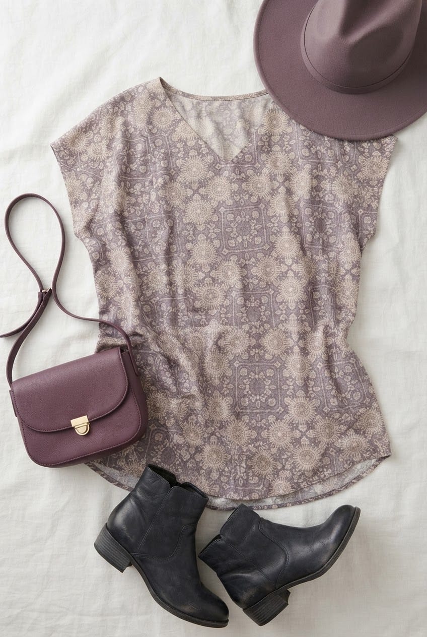 Plus Grey Medallion Print V-Neck Cap Sleeve Top