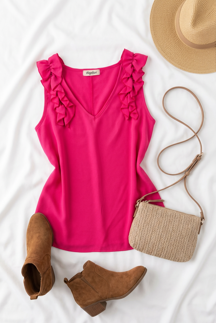 Plus Ruffle Trim V-Neck Sleeveless Top