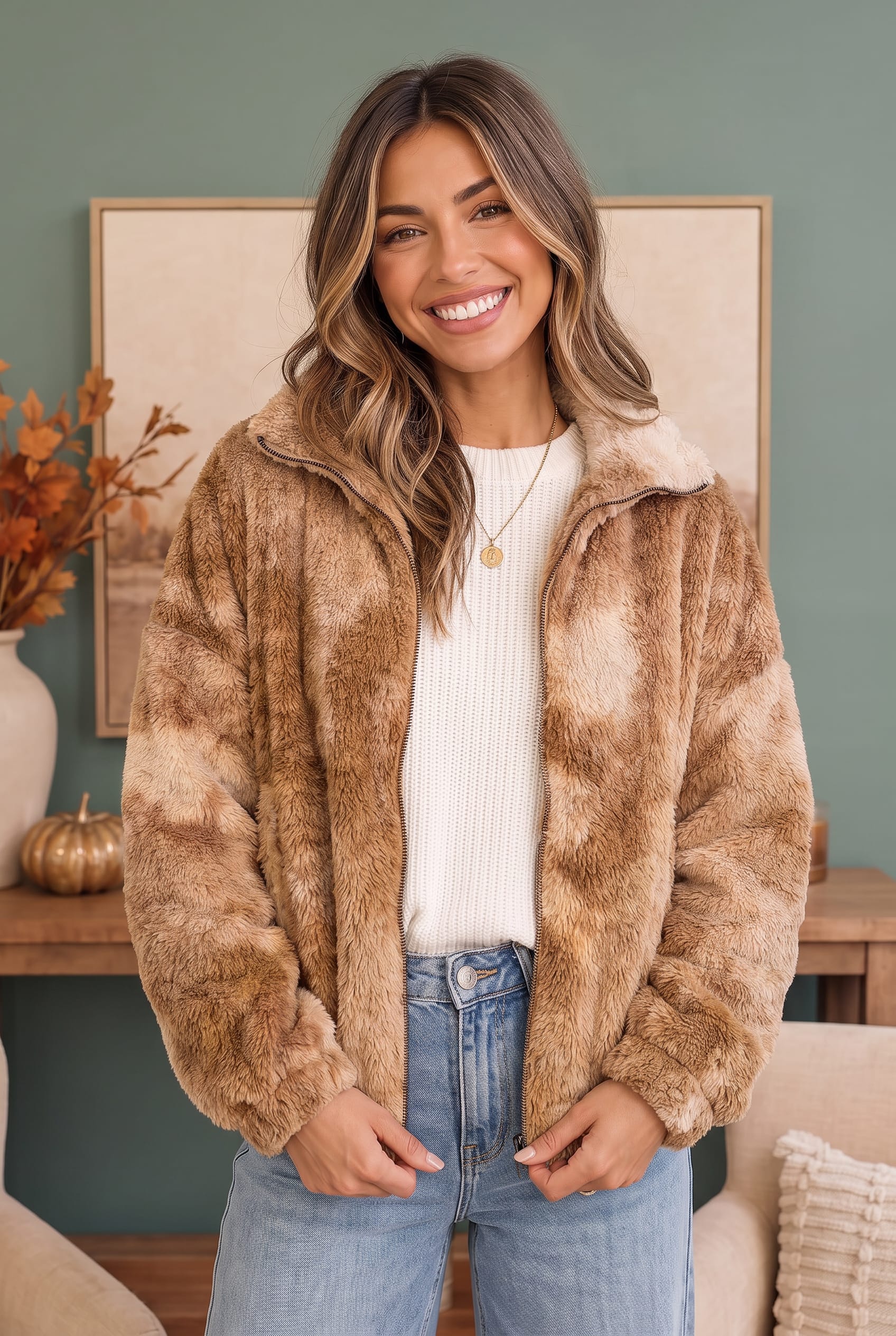 Teddy Faux Fur Zip Up Jacket