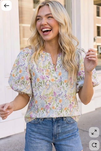 Wildflower Floral Print Puff Sleeve Blouse