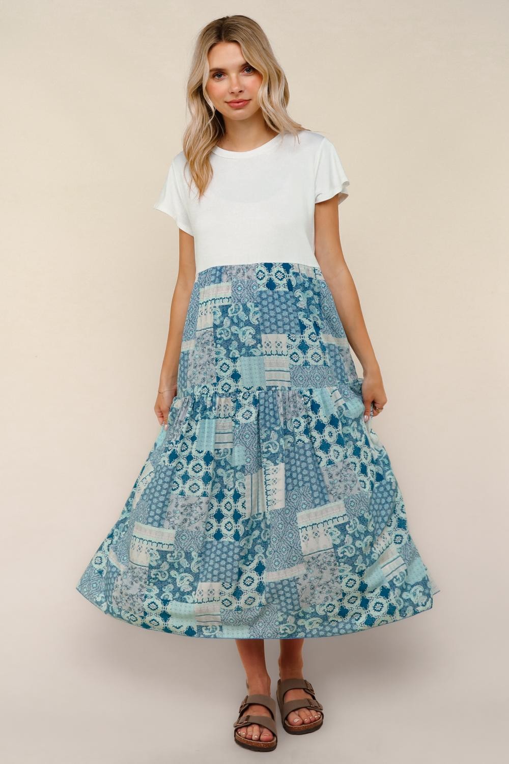 Plus Blue Bohemian Patchwork Print Twofer Dress
