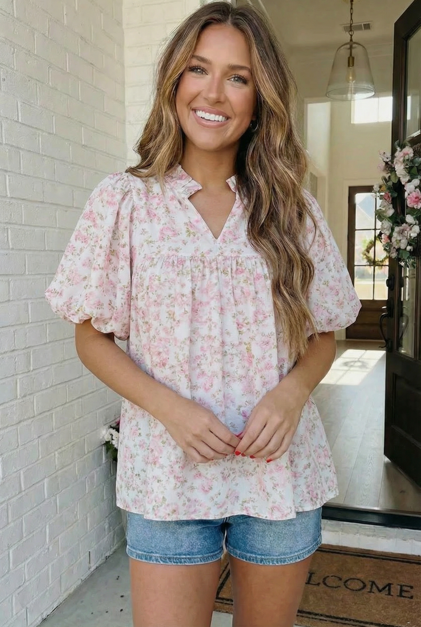 State Fair Summer Ruffle Neck Babydoll Blouse (Open Pack)