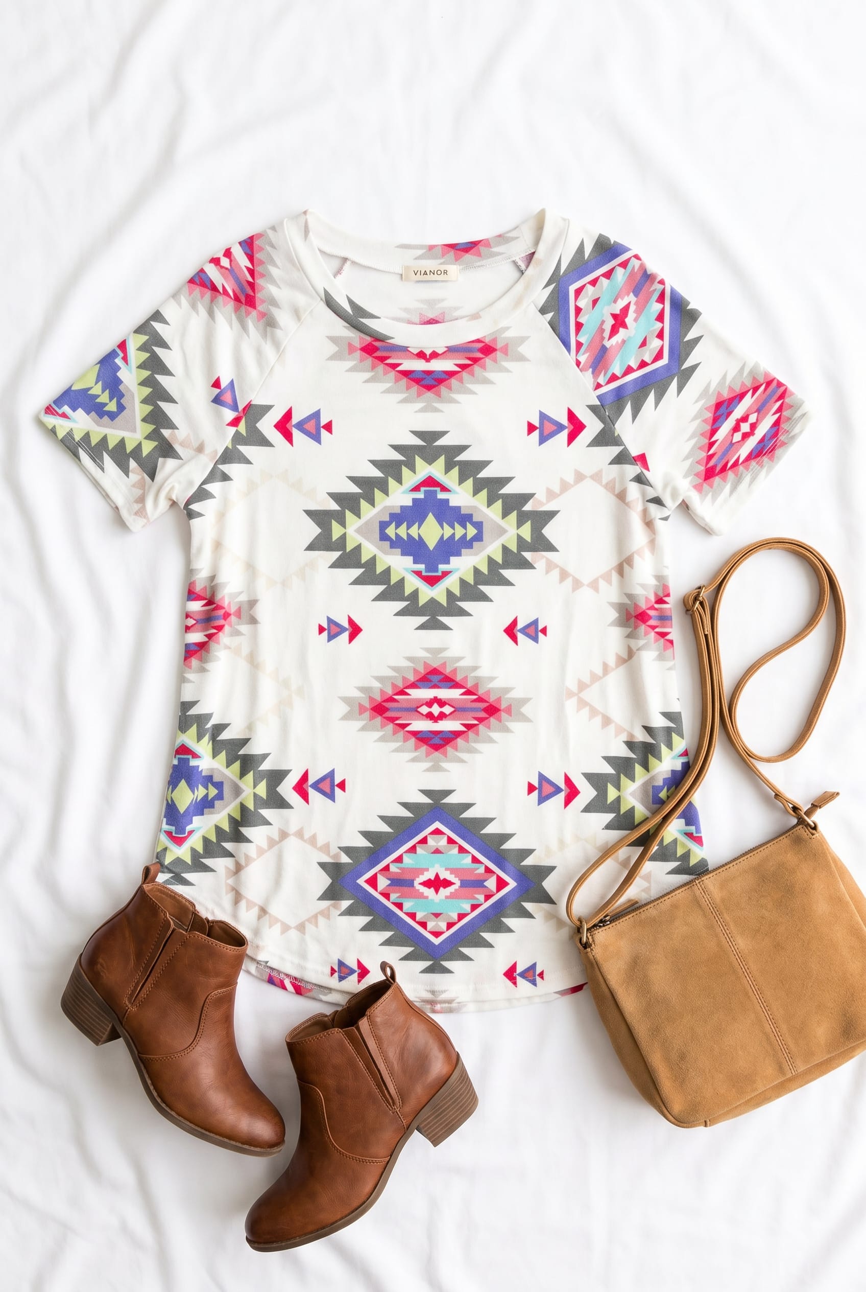 Aztec Print Short Sleeve Relaxed Tee
