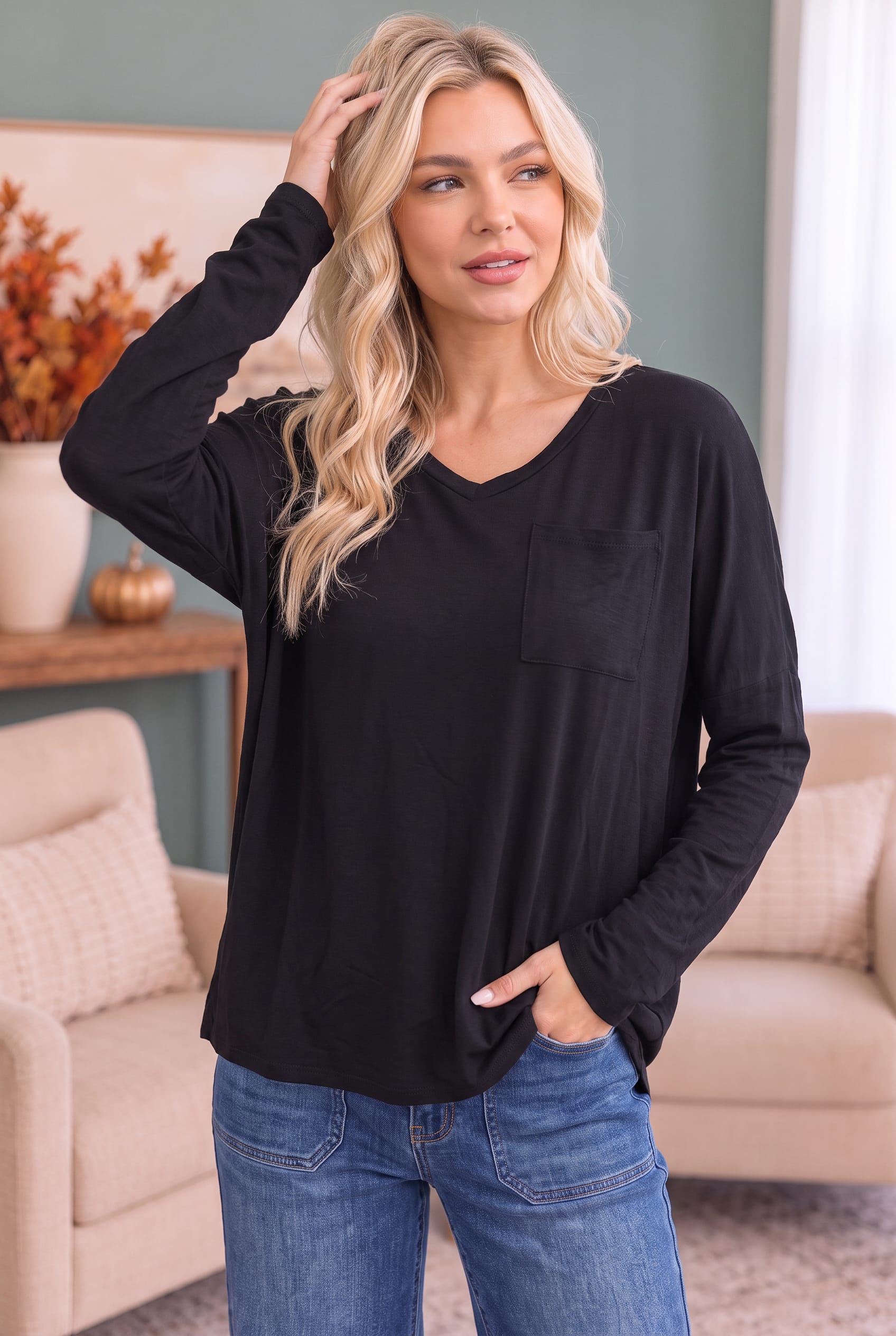 Black Soft Pocketed Top