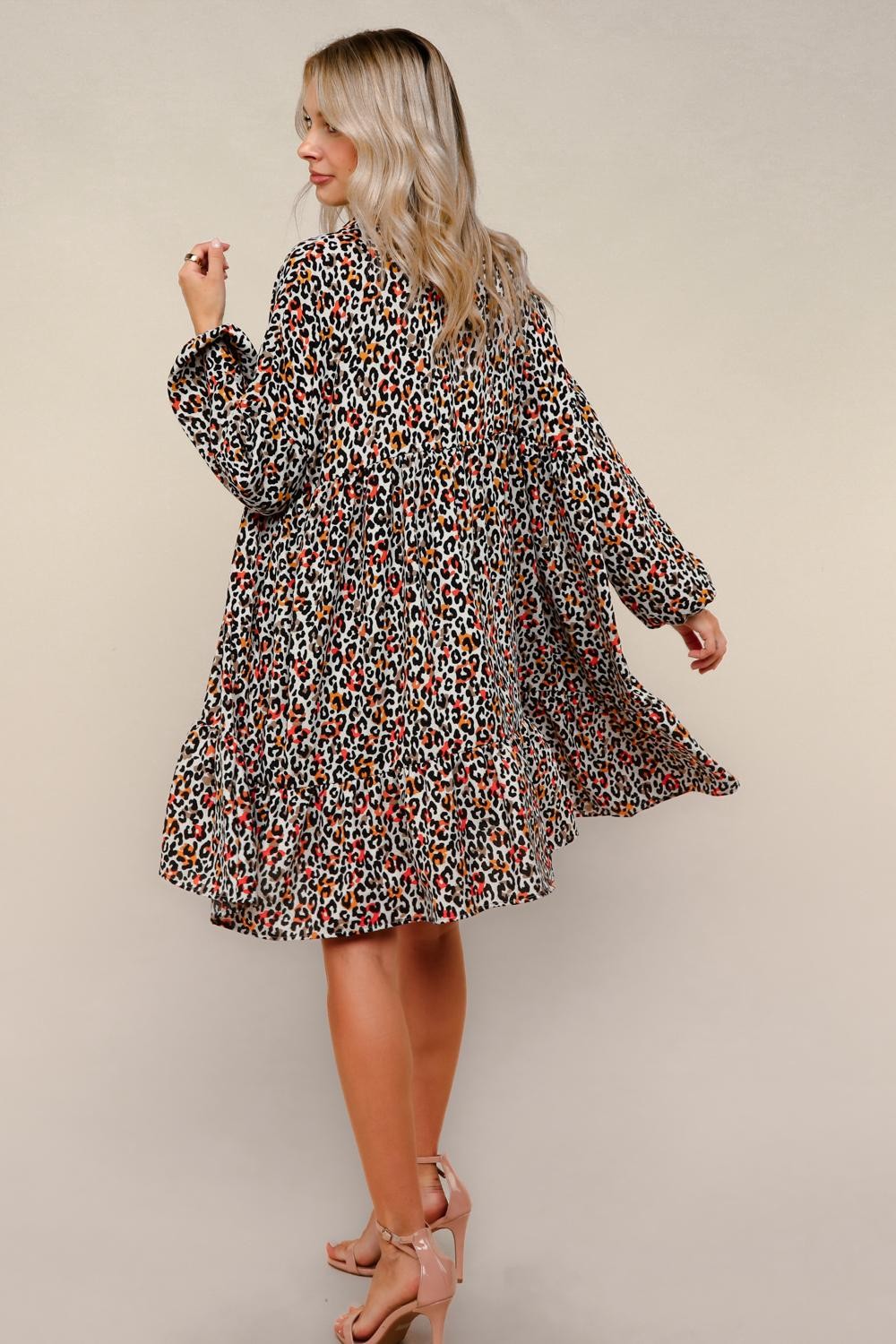 oversized leopard print dress Oversized Collar Mini Dress-Leopard