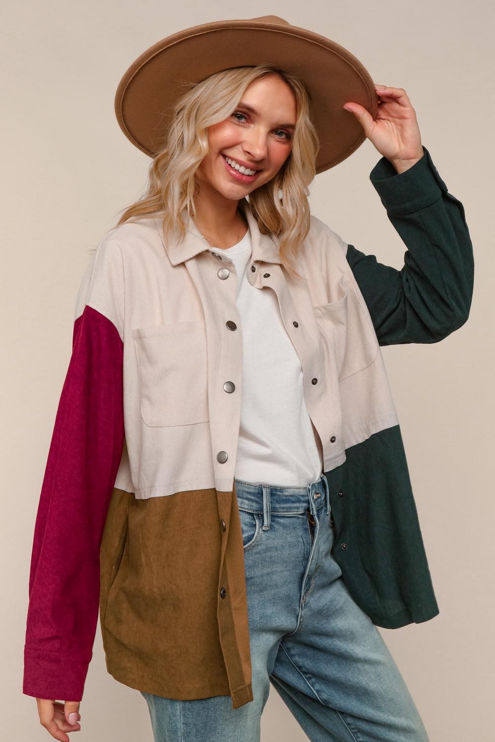 PLUS SNAP BUTTONED CORDUROY SHIRT W/ POCKETS